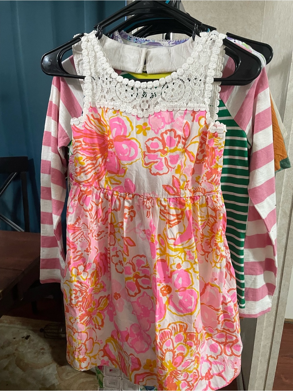 Lilly Pulitzer Pink and White Floral Dress with Crochet Trim